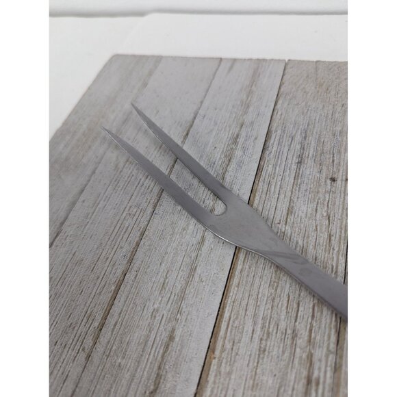 Vintage Pyramid #2 Stainless Steel 11 3/4" Meat Fork Red Brown Handle - Picture 2 of 7